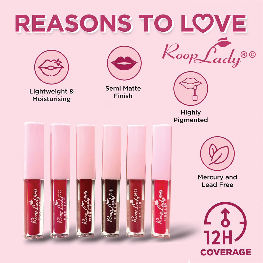 Rooplady Natural firelip Liquid Lipstick (mix color) Pack of 12