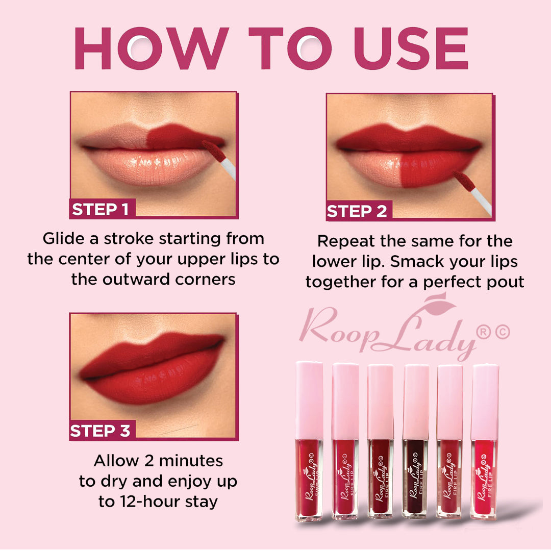Rooplady Natural firelip Liquid Lipstick (mix color) Pack of 12
