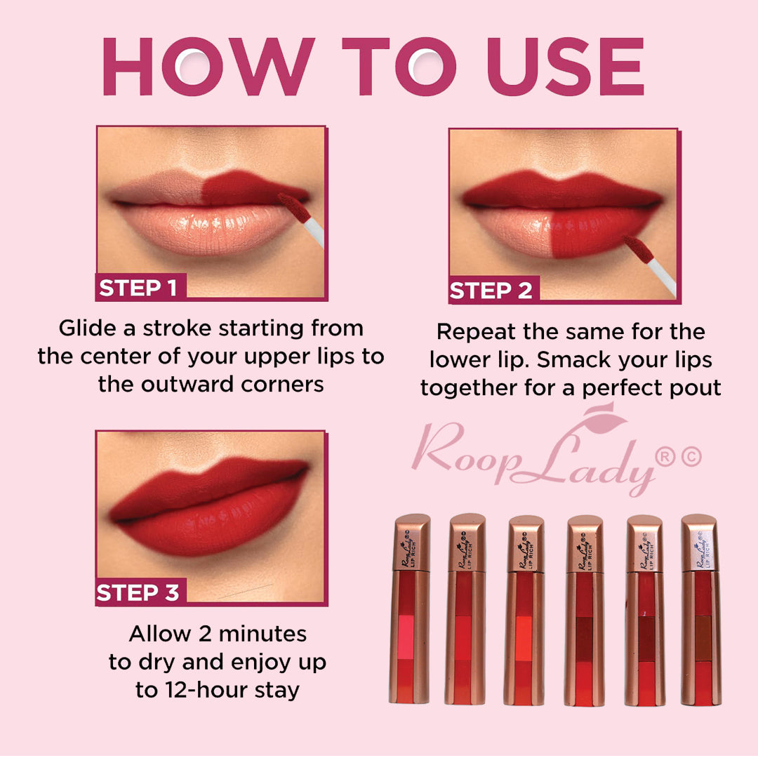 RoopLady 3 in 1 Natural Lip Rich Lipstick mix color (Pack of 12)