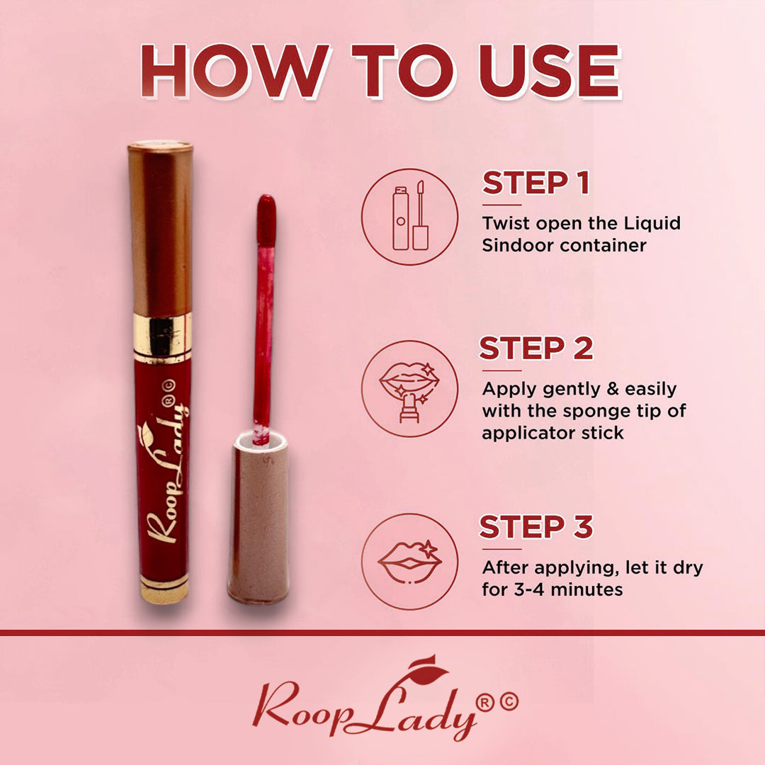 RoopLady Natural Sindoor Chemical free & Waterproof Herbal sindoor for women Liquid R-10 (Pack of 12)